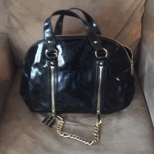 🏆HP🏆 𝅺Authentic EMPORIO ARMANI Crackled Black Patent Bowling Bag w Chains